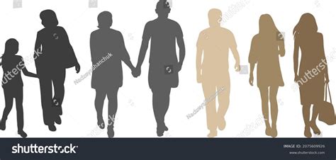 Group People Walking Silhouette Vector Isolated Stock Vector Royalty