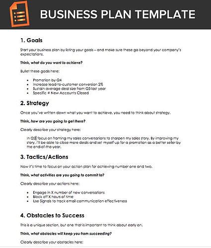 A Free Business Plan Template For Sales Reps
