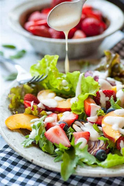 Fresh Garden Greens Salad With Fruit And Yogurt Dressing