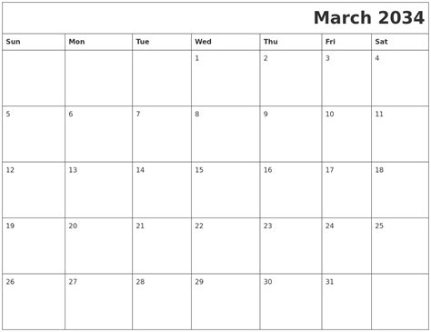 March 2034 Download Calendar