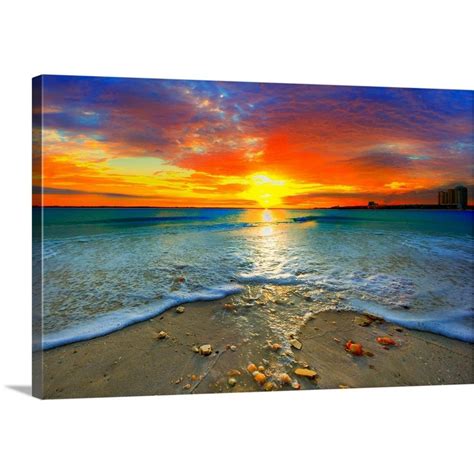 Greatbigcanvas 24 In X 16 In Amazing Red Sunset Over Blue Ocean By