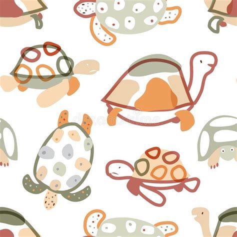 Baby Seamless Pattern With Turtles In Scandinavian Style Vector Stock