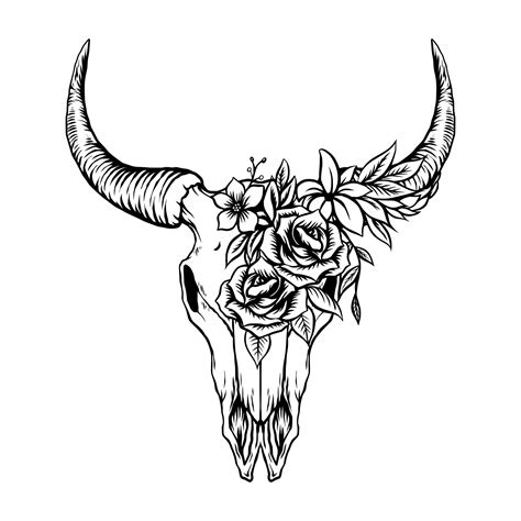 Premium Vector Bull Skull With Floral Ornament