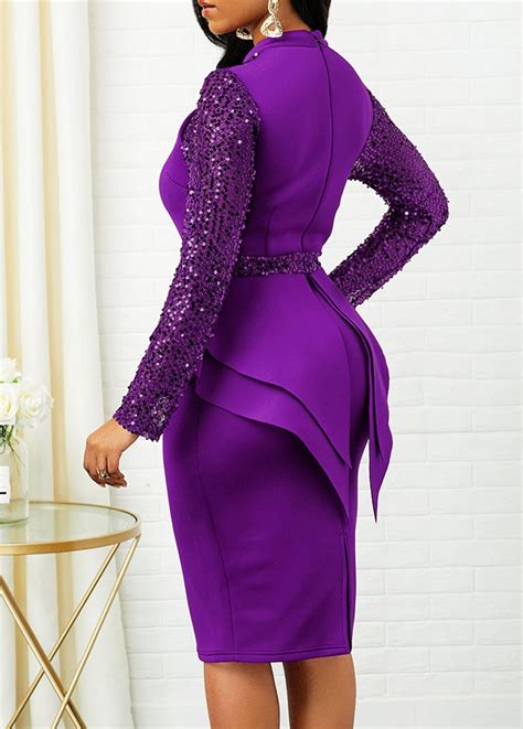 Purple Sequin Detail Peplum Waist Dress Rosewe Com USD Purple Dress Outfits