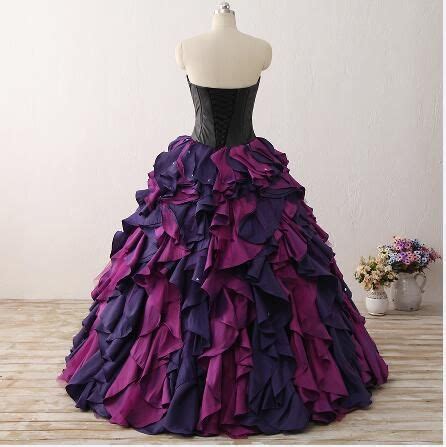 Purple And Black Organza Taffeta Ball Gown Gothic Wedding Dress Corset