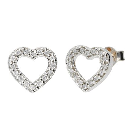 18ct White Gold Diamond Heart Stud Earrings Buy Online Free Insured