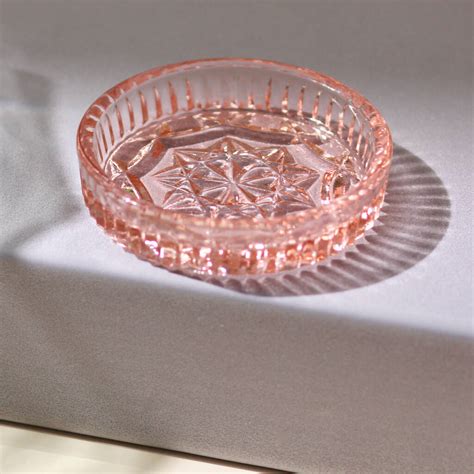 vintage glass round trinket bowl dish light pink by allumee home