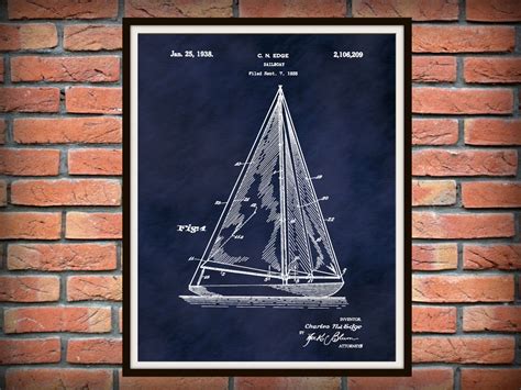 1935 Sailboat Patent Print 1935 Sailboat Poster Nautical Decor