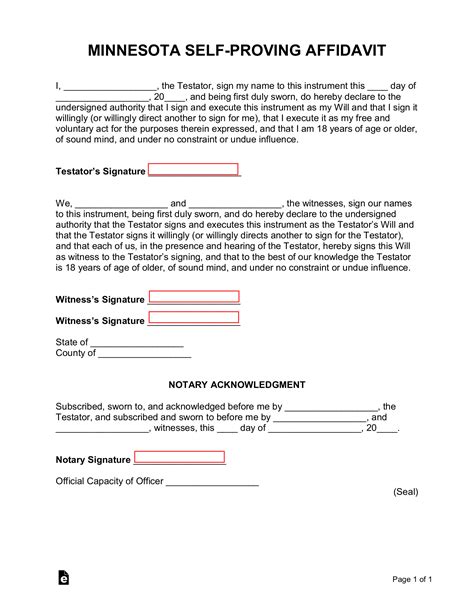 Free Minnesota Self Proving Affidavit Form PDF Word EForms