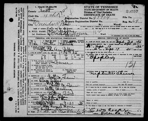 Death Certificate for John Jeffers