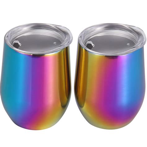 Buy Skylety 12 Oz Double Insulated Stemless Glass Wine Tumbler Stainless Steel Tumbler Cup With