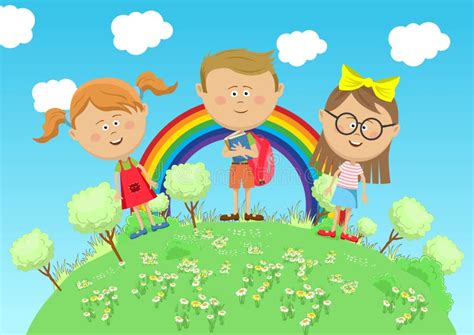 Children Standing Over Rainbow Illustration Stock Illustrations 13