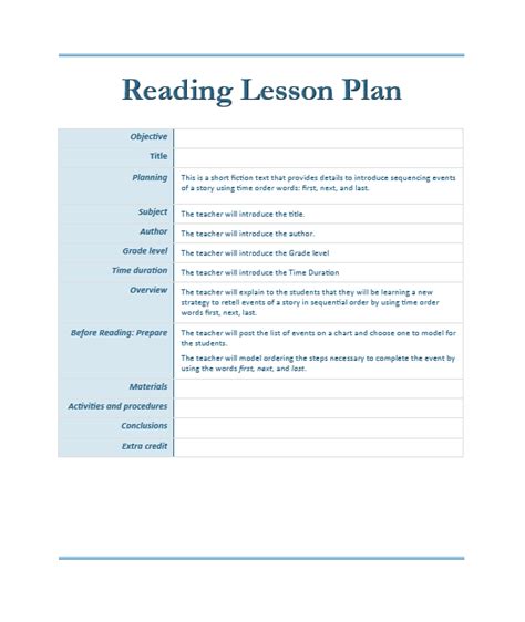 Reading Lesson Plan Template Word Templates For Free