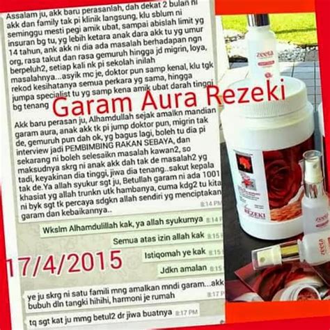 Garam aura rezeki lady millionaire diformulasi dari 7 aroma bungaan iaitu dari 7 warna bunga mawar yang berbeza dan harumannya sangat memberi ketenangan dan kedamaian jiwa. kedaipu3: GARAM MANDIAN ASSYIFA' AURA REZEKI