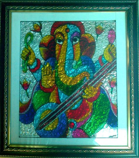Glass Painting Lord Ganesha Size 32cm X 42cm Glass Painting