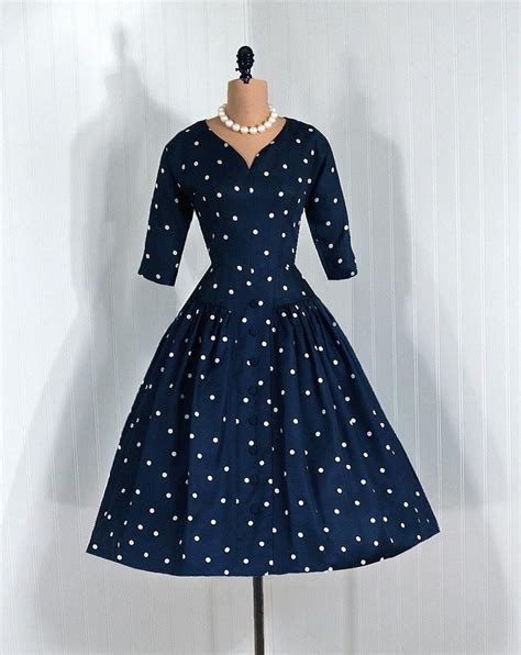 Navy And White Polka Dot Vintage 1950s Dresses