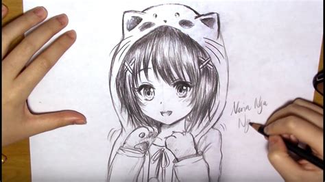 How To Draw A Manga Girl With Cat Hoodie Real Time Youtube