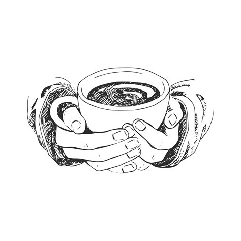 Hand Drawn Sketch Of Hands Holding A Cup Of Coffee Tea Etc Vector