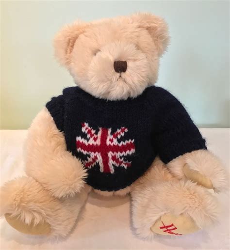Harrods Plush Teddy Bear English Flag Blue Sweater Uk Stuffed Toy