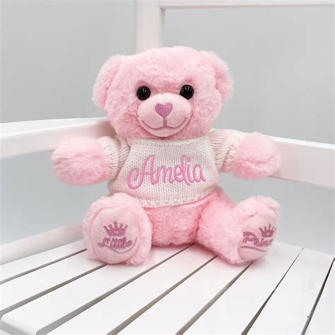 Personalised Baby Girls Pink Teddy Bear With Sweater Embroidered New