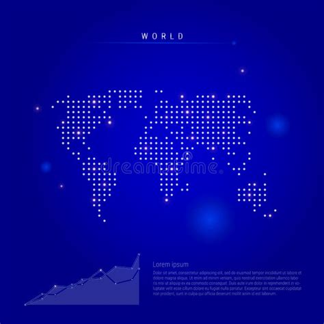 World Continents Illuminated Map With Glowing Dots Dark Blue Space