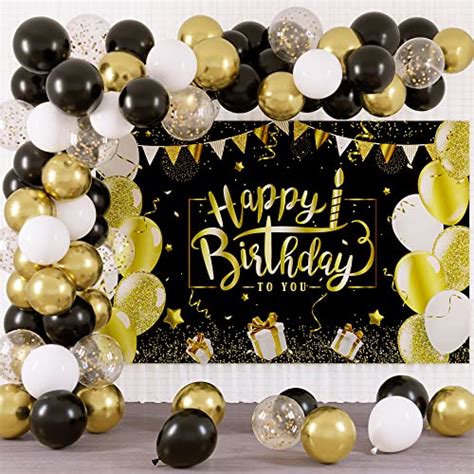 Rubfac Black And Gold Birthday Decorations Happy Birthday Backdrop With