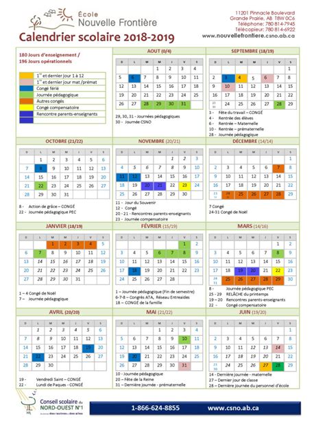 Calendriers Scolaires 2018 2019