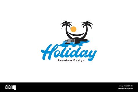 Beach Coconut Trees With Sunset Holiday Logo Vector Symbol Icon Design