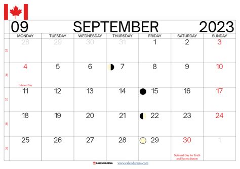 September 2023 Calendar Canada Printable