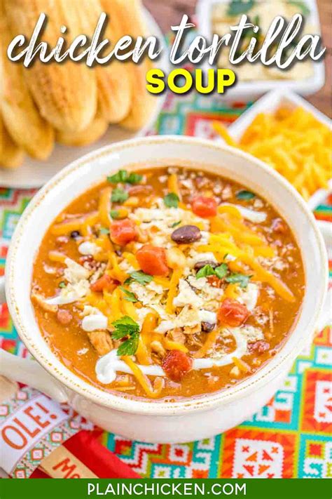 Begin by heating the oil and butter in a large soup pot over medium heat. Chicken Tortilla Soup (Made with Refried Beans) - Plain ...