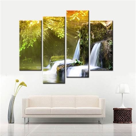 4panel Printed Green Tree Waterfall Art Scenery Landscape Modular