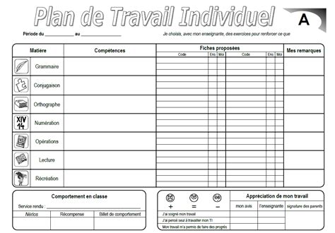 Journal De Classe Des Ce2 Plan De Travail Individuel Ti
