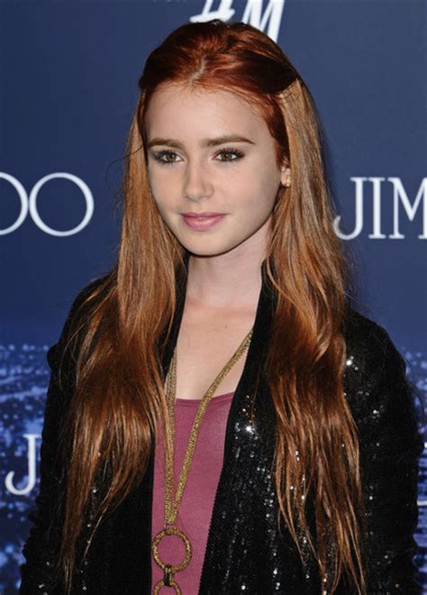 Lily Collins Hair Dyed Light Red With Bangs