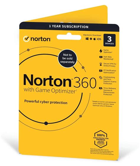 Norton 360 With Game Optimizer 1 User 3 Devices 12 Month Soft No