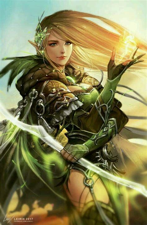 Female Archer Elementaler Elves Fantasy Woodland Elf Fantasy Artwork