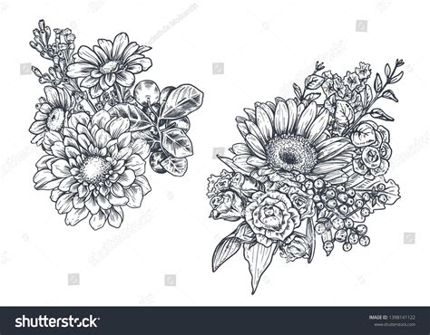 Set Floral Compositions Bouquets Hand Drawn 스톡 벡터로열티 프리 1398141122
