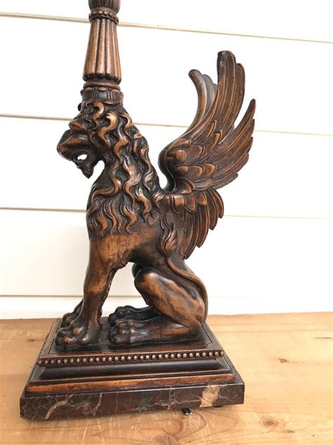 Italian Desk or Table Lamp with Carved Wood Lion Sculpture ...