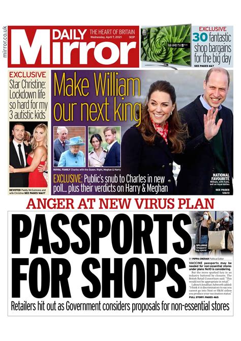 Daily Mirror Front Page Th Of April Tomorrow S Papers Today