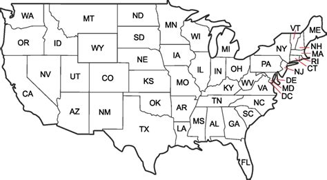 Us Map Labeled With Abbreviations