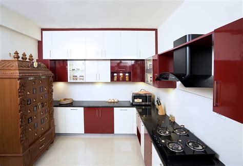 Modern Kitchen With Pooja Unit Homify Pooja Rooms L Shaped Modular