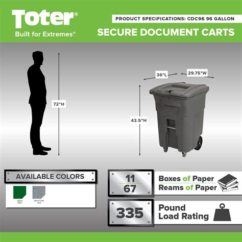 Toter 96 Gal Graystone Document Trash Can With Casters And Lid Lock