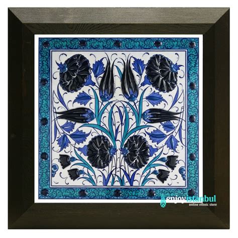 Turkish Iznik Ceramic Tile With Frame Tulip And Carnation Design Wall