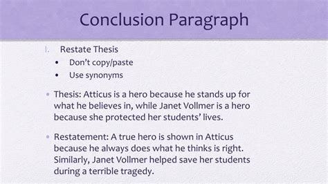 For us to have better grounding, we have first to understand look at the restate thesis example for this illustration: PPT - Conclusion Paragraph PowerPoint Presentation, free ...