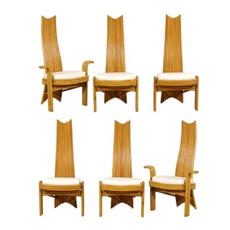 Exquisite Set of Six Modern Rattan Dining Chairs in the Mackintosh