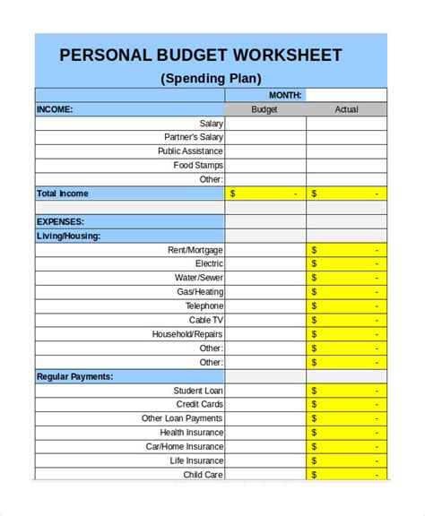personal budget template   excel
