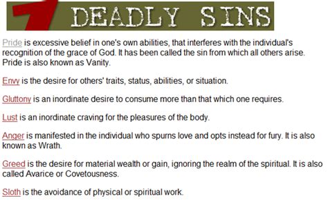 7 Deadly Sins Meanings The 7 Deadly Sins And The 7 Lively Virtues With