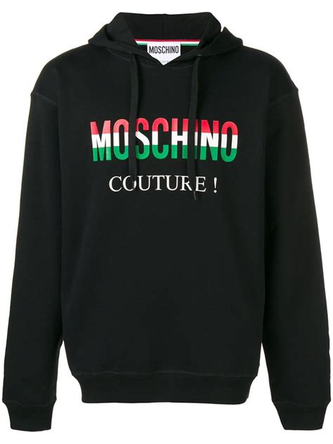moschino italy flag logo print cotton hoodie in black modesens hoodies graphic print shirt