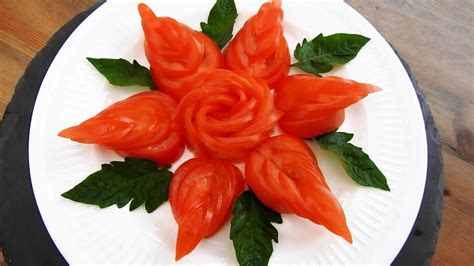 How To Make Tomato Rose Garnish Красивейшая нарезка помидоров и