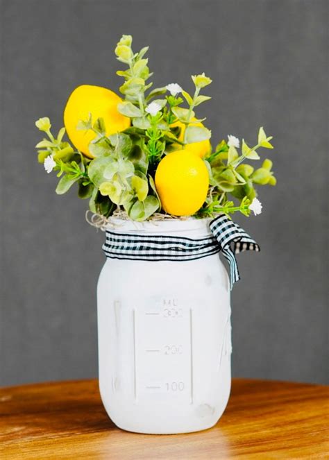 Lemon Mason Jar Floral Arrangement Lemon Decor Farmhouse Etsy