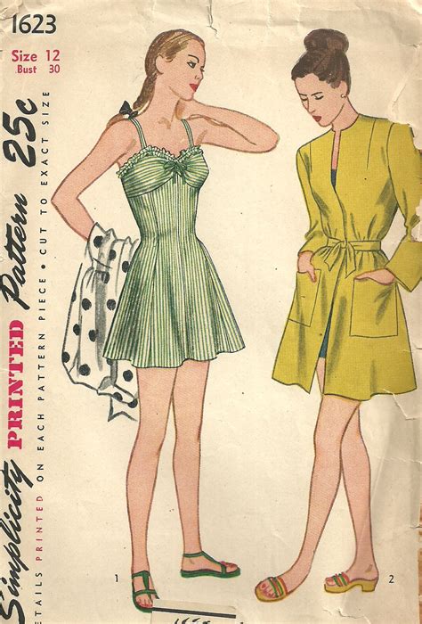 Simplicity 1623 Vintage 40s Sewing Pattern Swimsuit Bathing